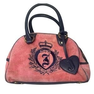 OG Juicy Couture Pink Crest Satchel Bag‎ Vintage Y2K Crown Logo Heart Charm Rare